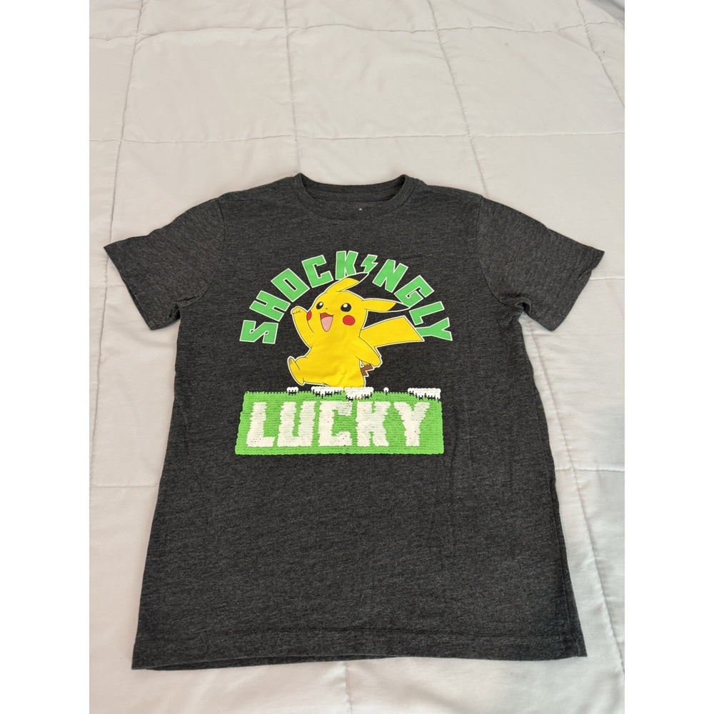 Pokemon Shirt Kids Size Small Black Pikachu St Patrick's Day SHOCKING LUCKY Boys